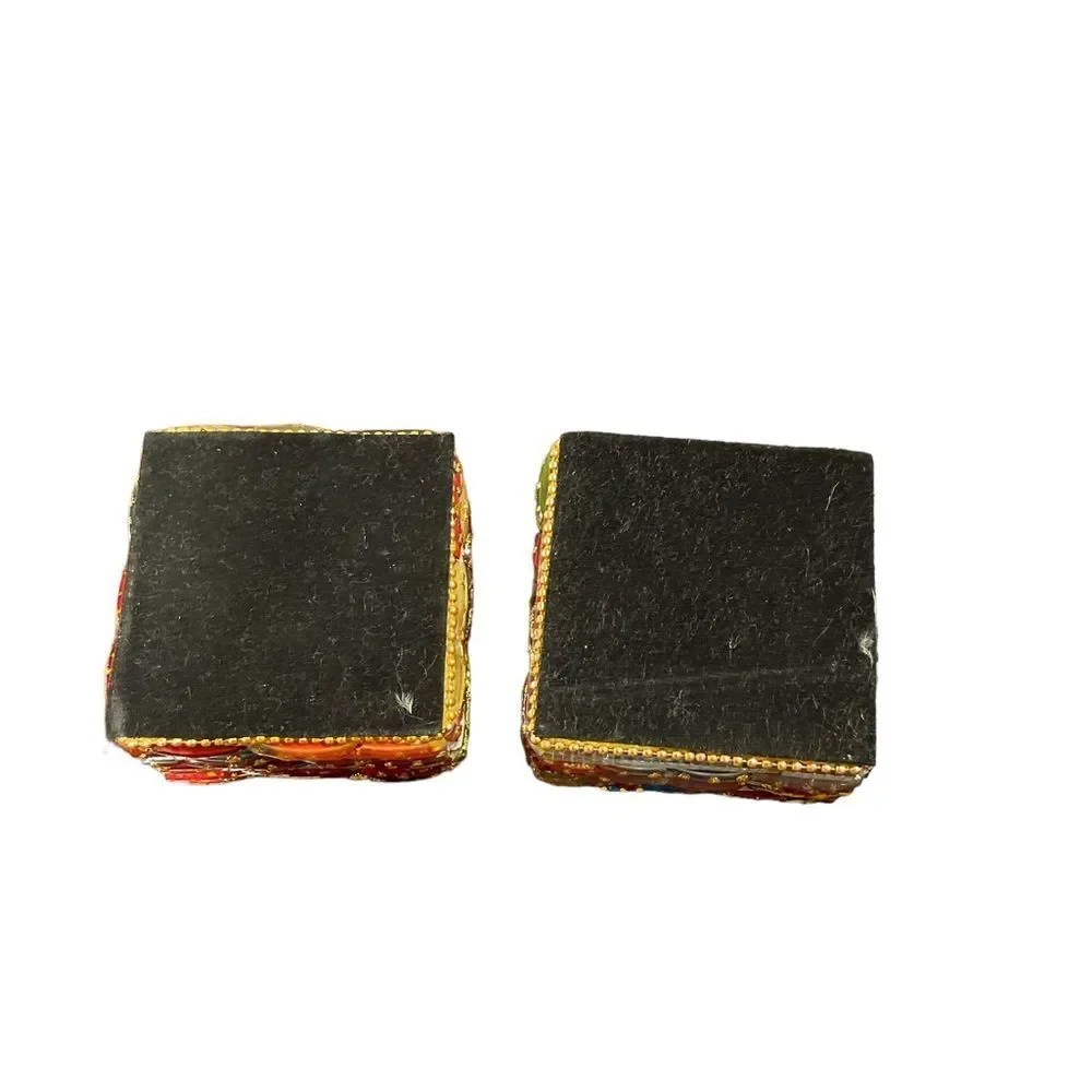 Vintage Trinket Treasure Box, Heavily Jeweled Bead Covered, Lid, India Set Of 2